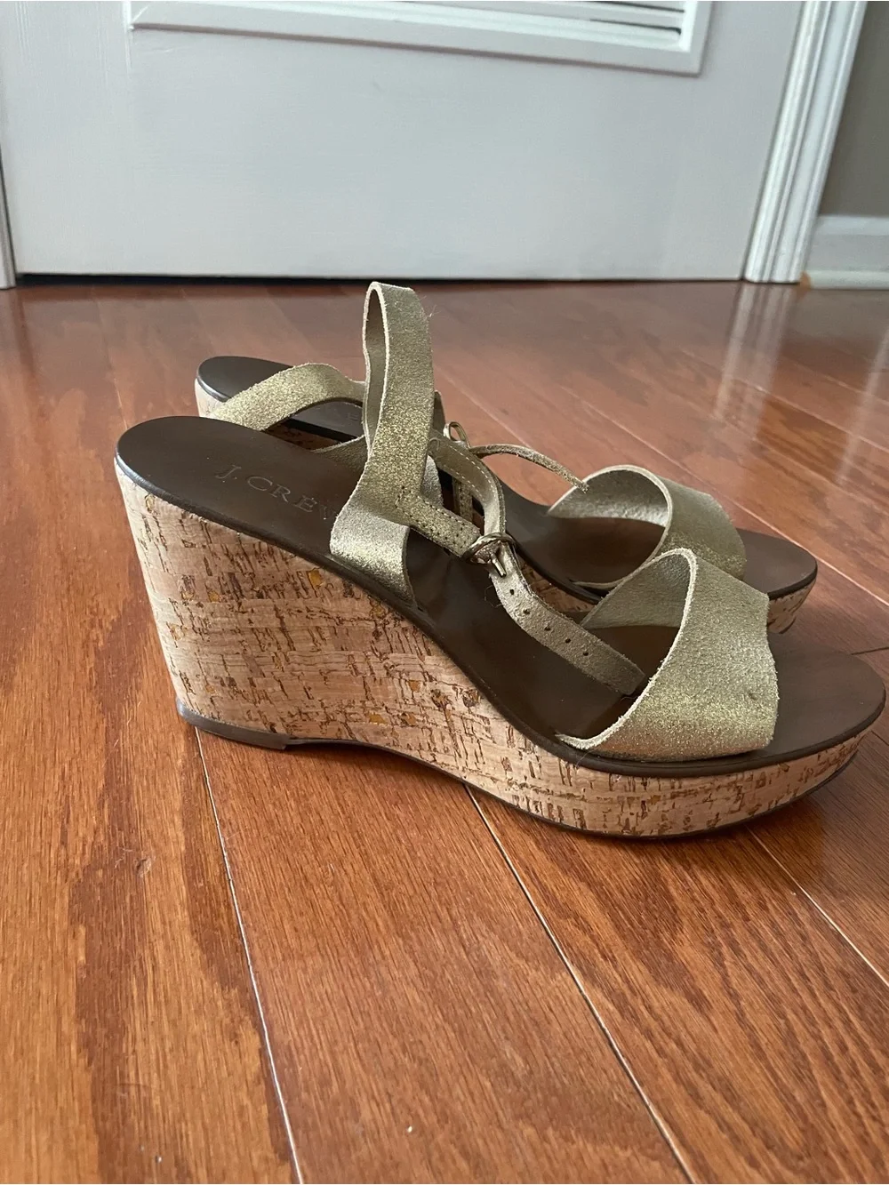 J. Crew Gold Metallic Cork Wedge Sandals